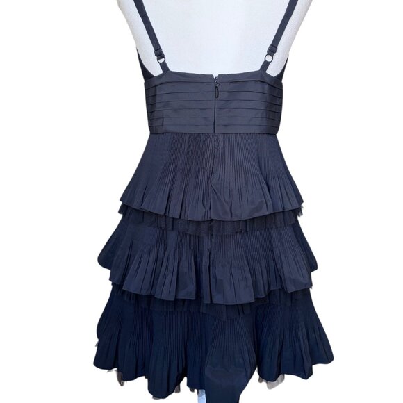 BCBGMAXAZRIA Black Tiered Taffeta Skirt Pleated Ruffle Mini Cocktail Dress 8 - Picture 3 of 5